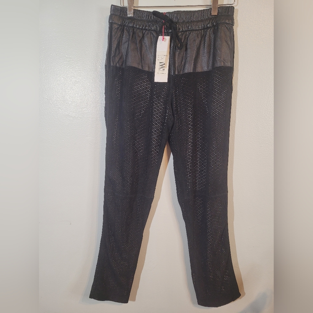 Parker brand pants, black, with mesh design and leather on the top. Joggers. - Picture 2 of 13